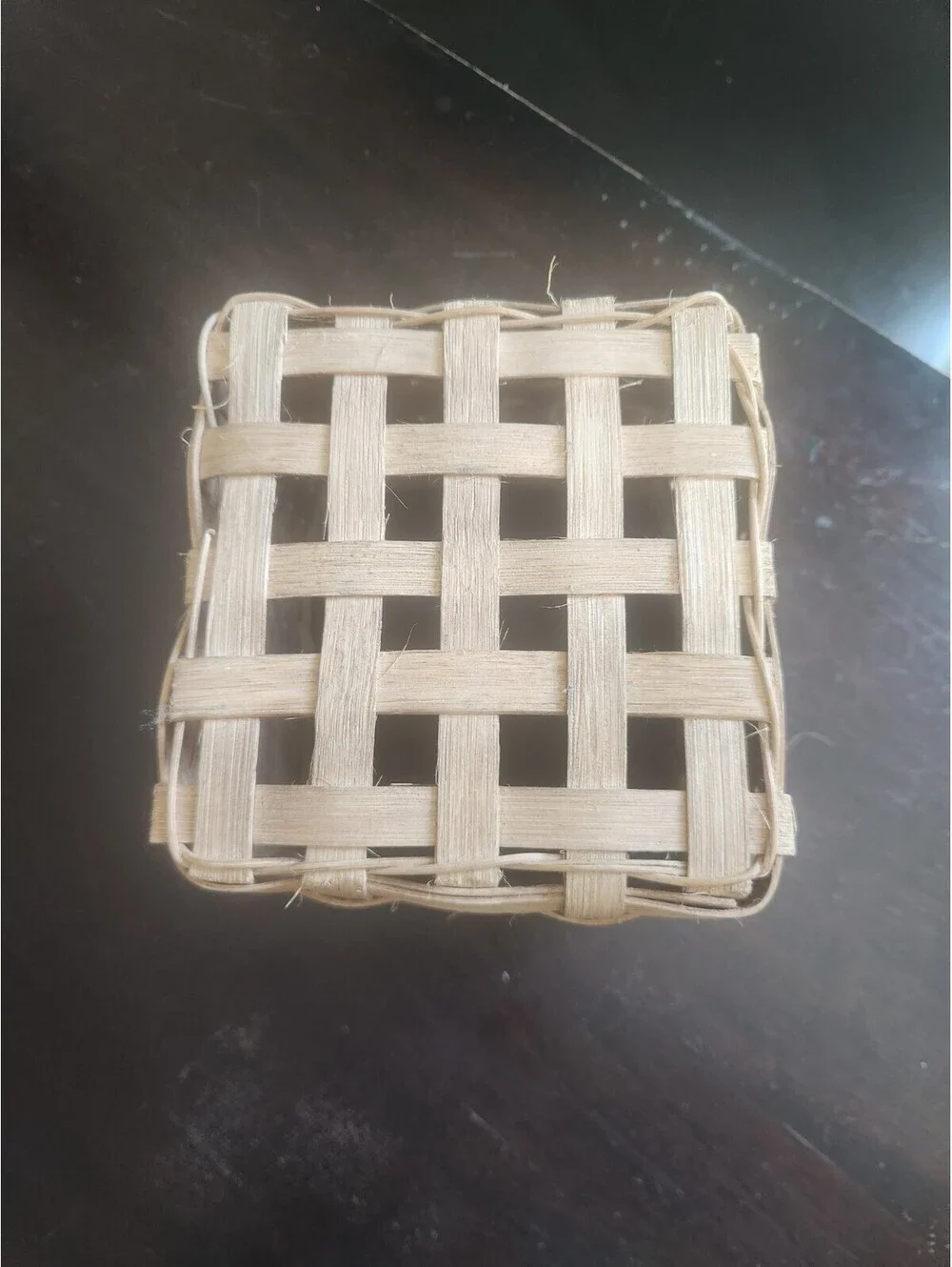 Small Square Beige Wicker Basket, Rustic Basket Weave, Non-Lidded Decor